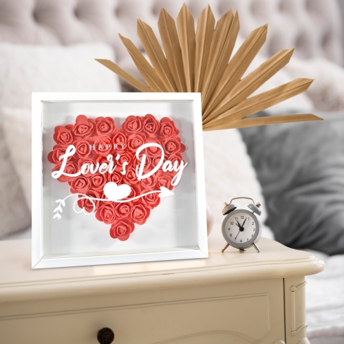 Heart-Shaped Flower Shadow Box 10"-Red