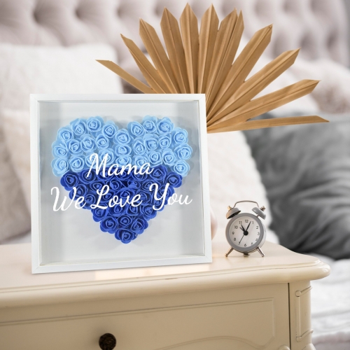 Heart-Shaped Flower Shadow Box 10"-Blue