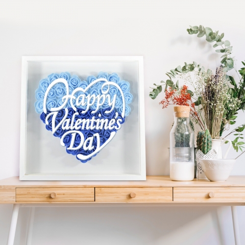 Heart-Shaped Flower Shadow Box 12"-Blue