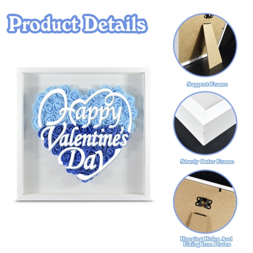 Heart-Shaped Flower Shadow Box 12"-Blue