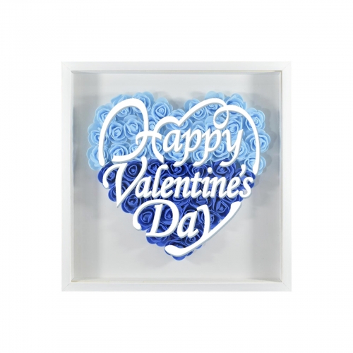 Heart-Shaped Flower Shadow Box 12"-Blue