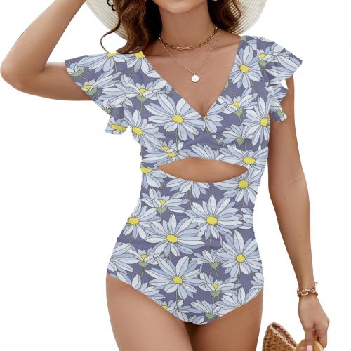 Women's Twist Front Ruffle Sleeve Swimsuit (Model S55)