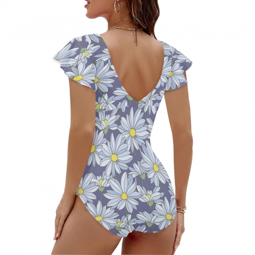 Women's Twist Front Ruffle Sleeve Swimsuit (Model S55)