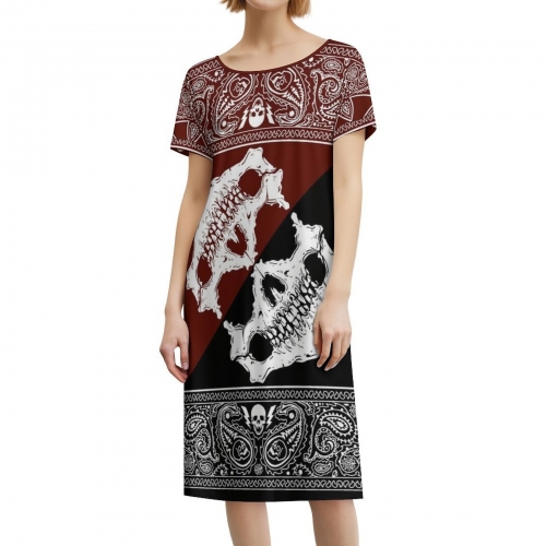 All-Over Print Short Sleeve Midi Dress