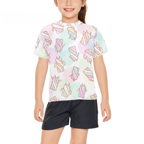 Big Girls' All Over Print Crew Neck T-Shirt(T40-2)(Made in Queens)