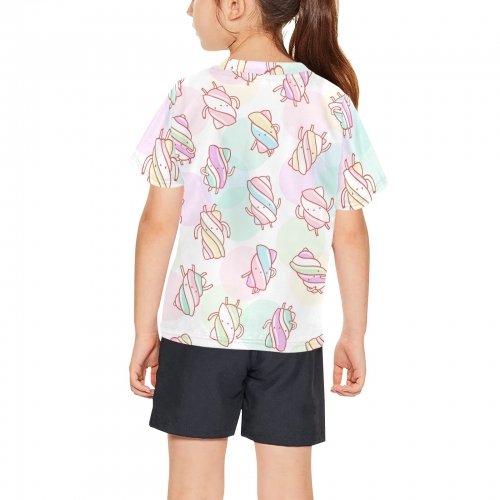 Big Girls' All Over Print Crew Neck T-Shirt(T40-2)(Made in Queens)