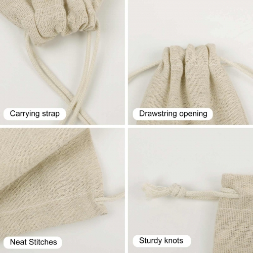 Small Cotton Linen Drawstring Bags(8 Pcs)