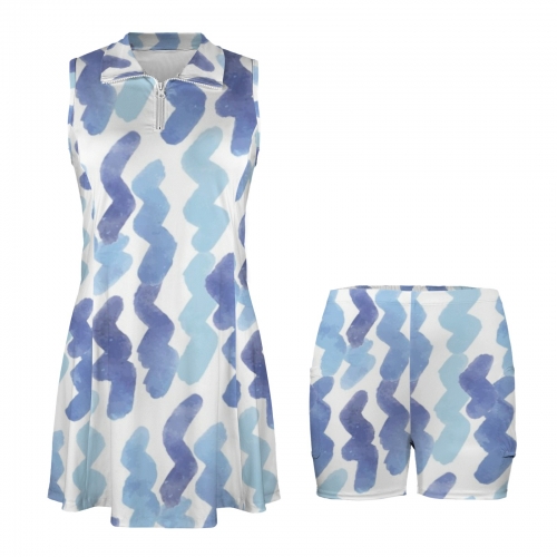Custom Sleeveless Sport Dress with Zipper Pocket & Inner Shorts