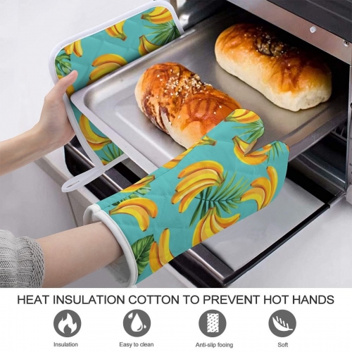 Heat Resistant Oven Mitt With Pot Holder(Two Pieces Set))