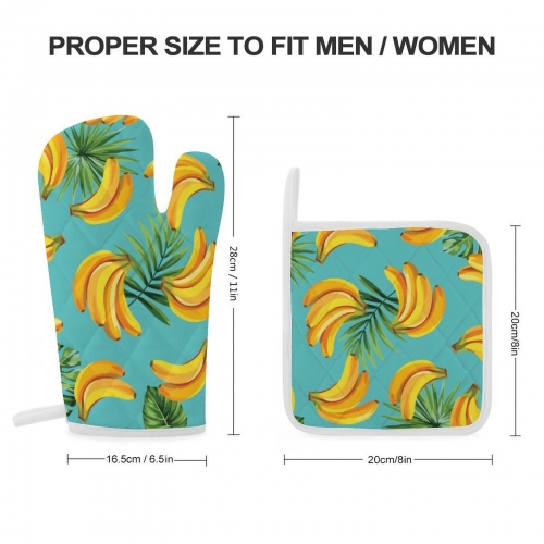 Heat Resistant Oven Mitt With Pot Holder(Two Pieces Set))