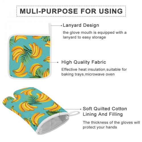 Heat Resistant Oven Mitt With Pot Holder(Two Pieces Set))