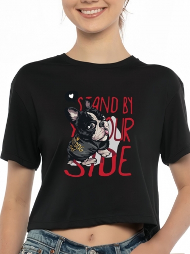Women's Cropped T-Shirt (Front Side Printing)(Made in USA)
