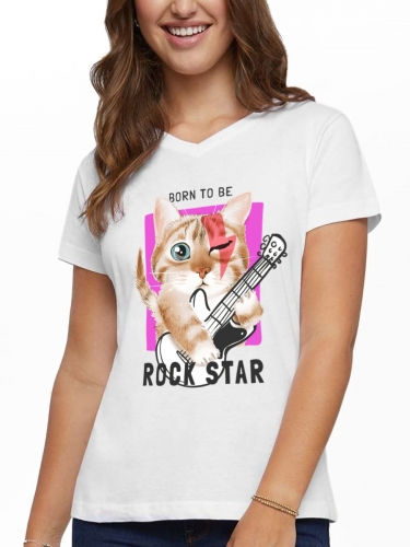Women's V-Neck T-Shirt (Front Side Printing)(Made in USA)