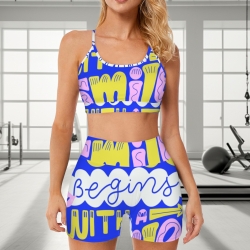 Cross Back String Sports Bra&High Waist Shorts Active Sets