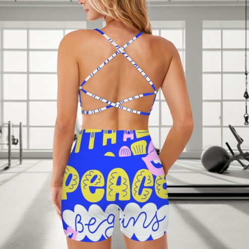 Cross Back String Sports Bra&High Waist Shorts Active Sets