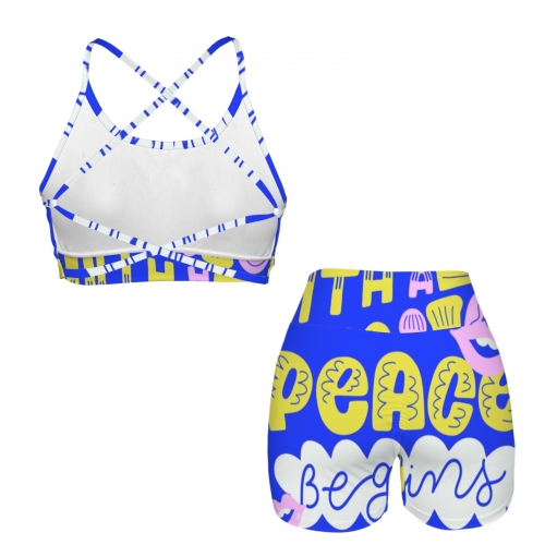 Cross Back String Sports Bra&High Waist Shorts Active Sets