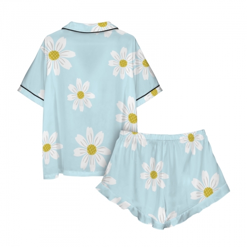 Lapel Ruffle Hem Short Pajama Sets