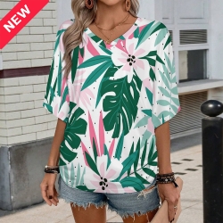 Women's V-Neck Batwing Sleeve T-Shirt