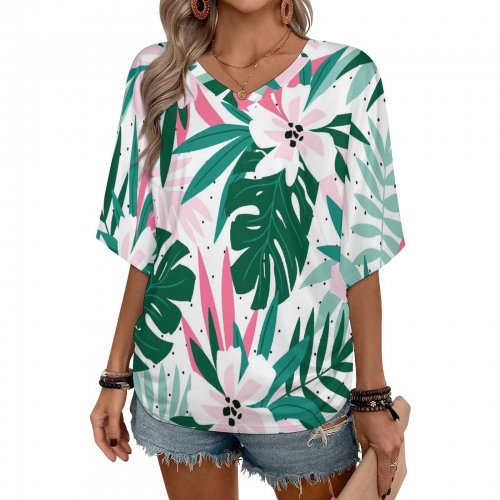 Women's V-Neck Batwing Sleeve T-Shirt