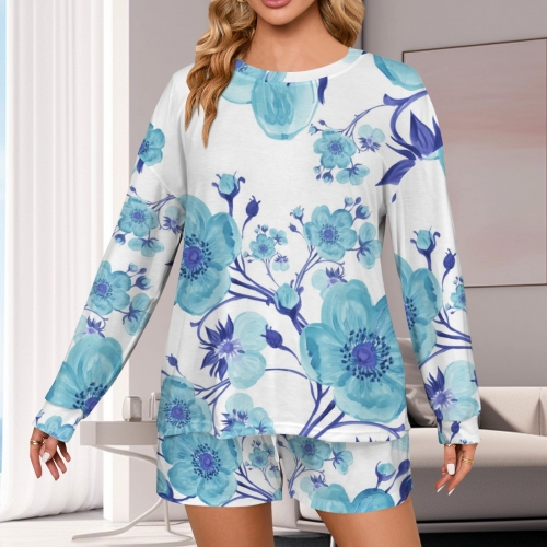 Long Sleeve & Lace-up Shorts Pajama Sets
