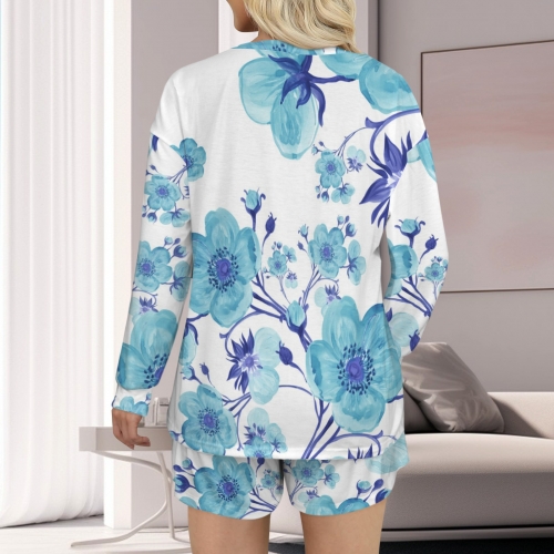 Long Sleeve & Lace-up Shorts Pajama Sets