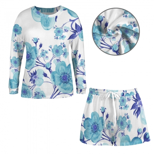 Long Sleeve & Lace-up Shorts Pajama Sets