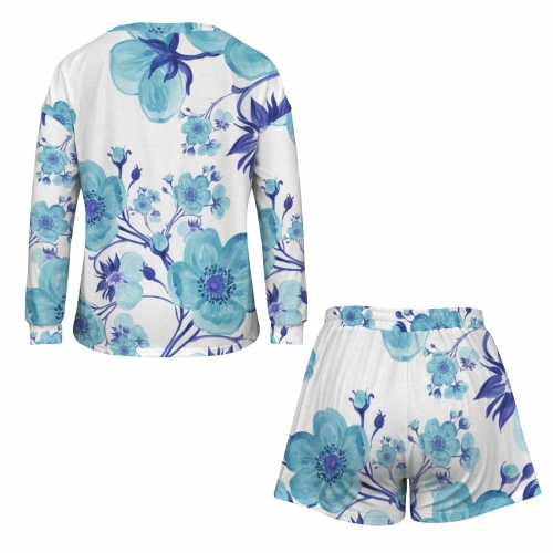 Long Sleeve & Lace-up Shorts Pajama Sets