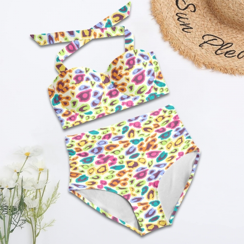 Women's Halter Neck Gather Chest Bikini Swimsuit