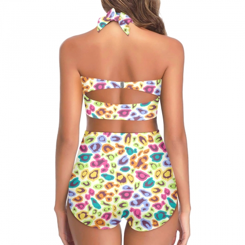 Women's Halter Neck Gather Chest Bikini Swimsuit
