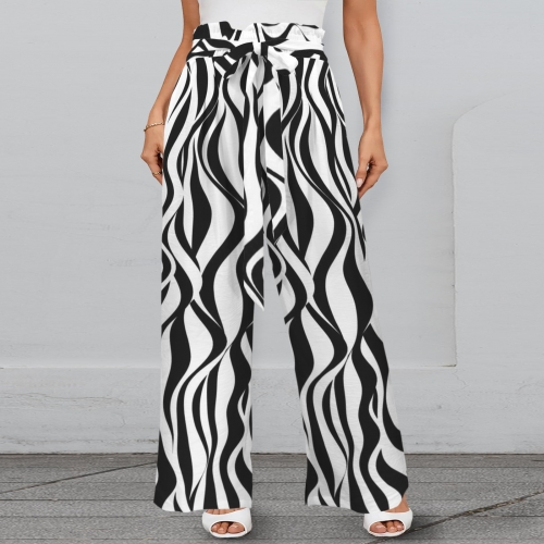 All Over Print Wide Leg Pants with Belt