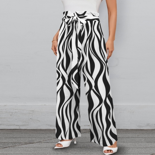 All Over Print Wide Leg Pants with Belt