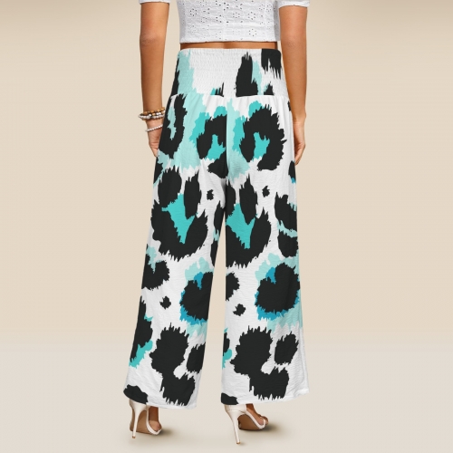 All Over Print Elastic Waist Wide Leg Pants