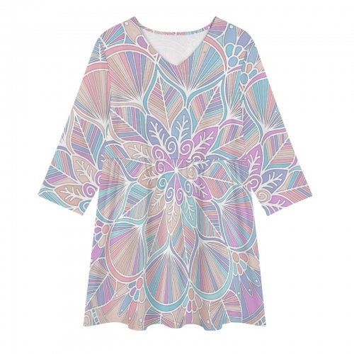 V-Neck Three-Quarter Sleeve Dress