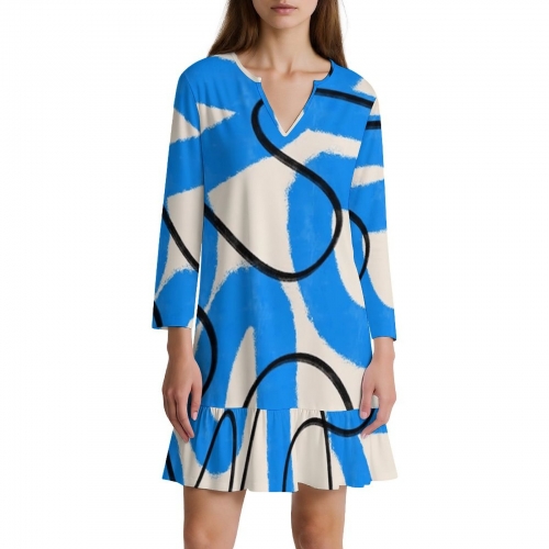 Women’s Long-Sleeve V-Neck Ruffle Mini Dress