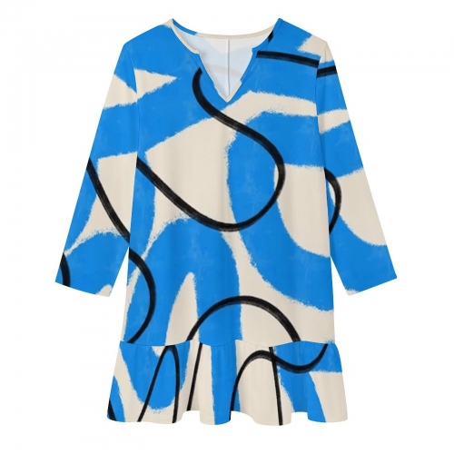Women’s Long-Sleeve V-Neck Ruffle Mini Dress