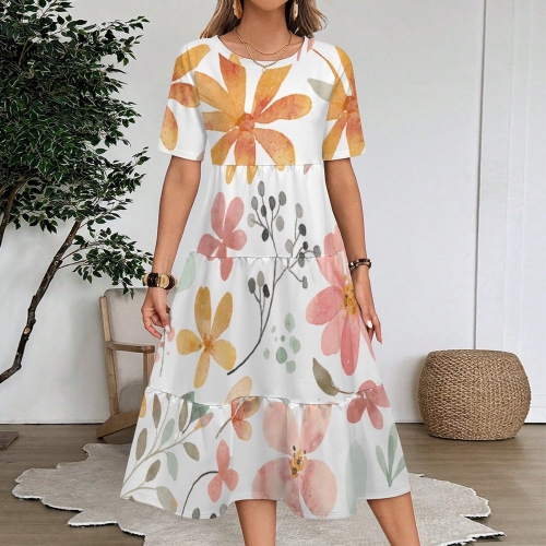Women's Casual Mid-Sleeve Ruffle Dress