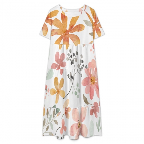 Women's Casual Mid-Sleeve Ruffle Dress