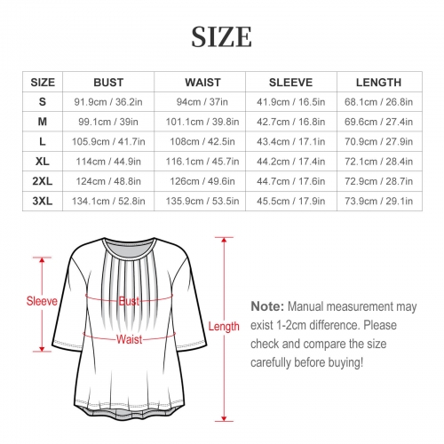 Women's 3/4 Sleeve Pleated Tunic Top