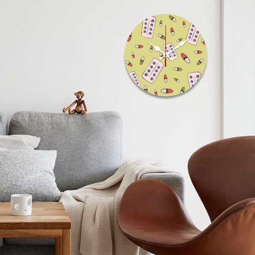 Wooden Wall Clock Without Scale (White Pointer)(25 x 25 cm)