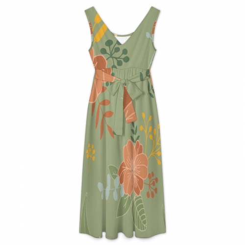 Women's Sleeveless V-Neck Belted Dress