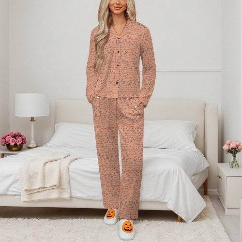 Women's V- Neck Long Sleeve Pajama Set