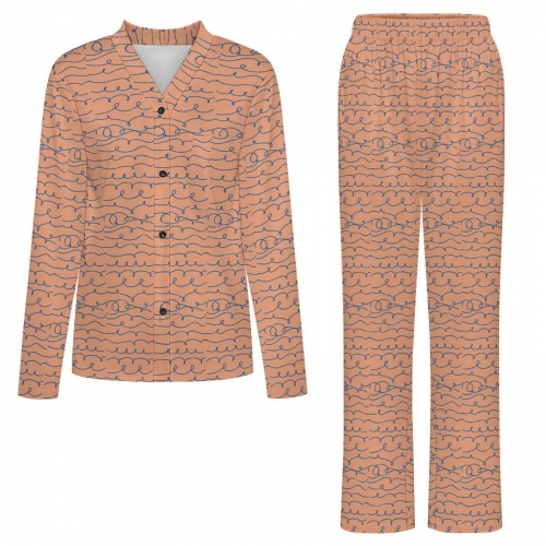 Women's V- Neck Long Sleeve Pajama Set