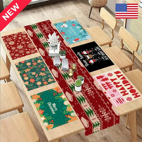 7 Pieces Table Runner and Placemats Set | Ships from USA