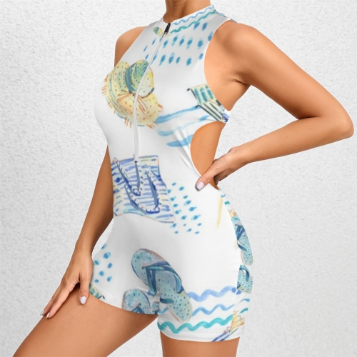 Half-Zip Backless Sport Jumpsuit