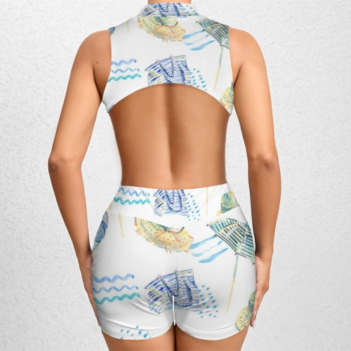 Half-Zip Backless Sport Jumpsuit