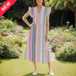 Women’s Ruffle Sleeve Tiered Midi Dress