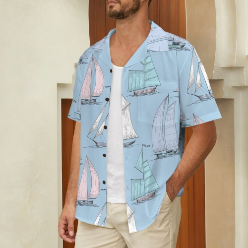 Men's Curved Hem Hawaiian Shirt (Model T87)