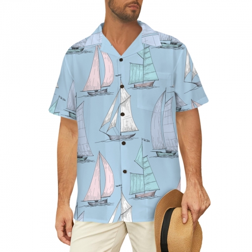 Men's Curved Hem Hawaiian Shirt (Model T87)