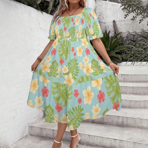 Women's Puff Sleeve Square Neck A Line Dress