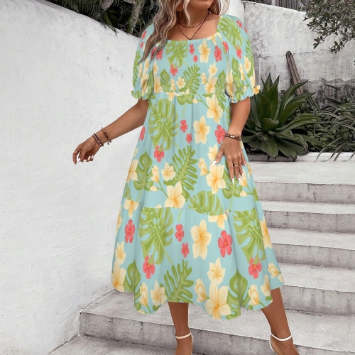 Women's Puff Sleeve Square Neck A Line Dress